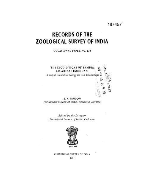 Records Of The Zoological Survey Of India