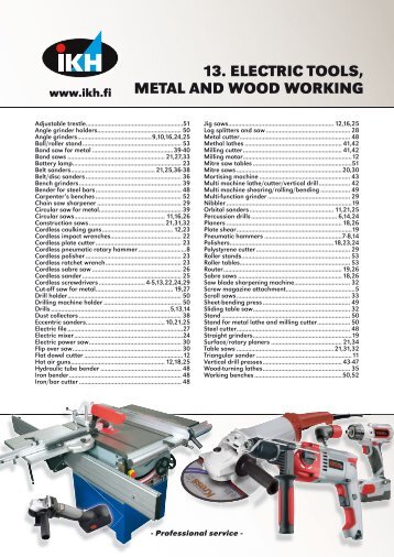 13. ELECTRIC TOOLS, METAL AND WOOD WORKING