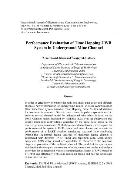 Performance Evaluation of Time Hopping UWB ... - Ripublication.com