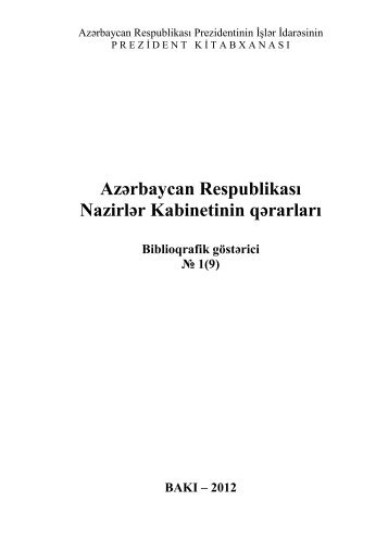 AzÉrbaycan RespublikasÄ± NazirlÉr Kabinetinin qÉrarlarÄ± - Prezident ...