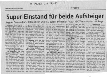 Artikel aus der Offenbach-Post vom 15.09.09 - TSG Kegelabteilung