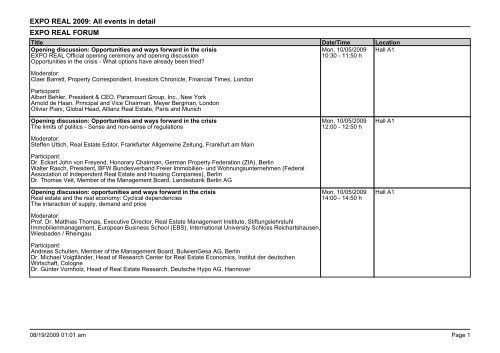 Expo Real 09 All Events In Detail Travel4business