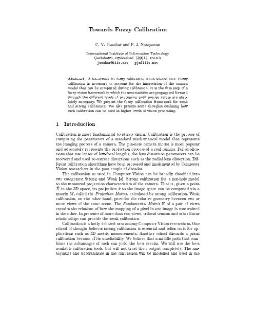 Towards Fuzzy Calibration C V Jawahar And P J Cvit