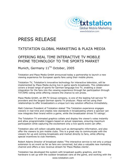 Plaza Press Release - Txtstation