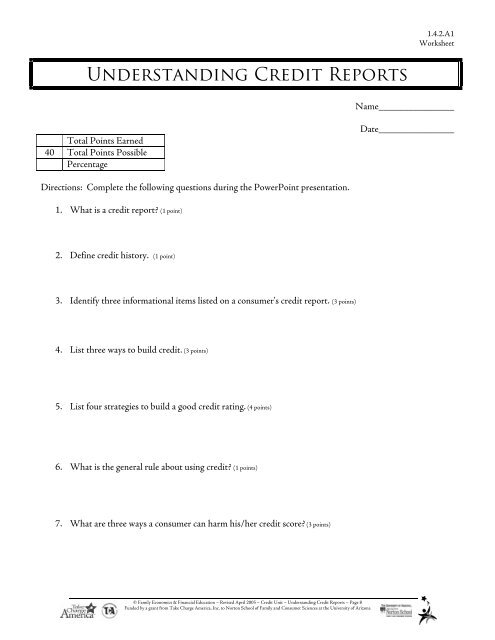 Understanding Credit Reports Lesson Plan