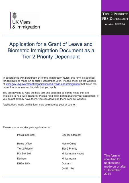 Tier 2 Priority dependants application form - UK Border Agency - the ...