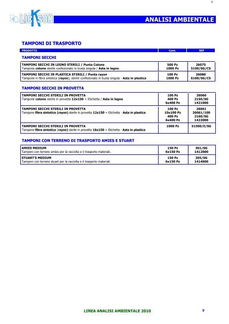 LINEA ANALISI AMBIENTALE 2010 - Lickson