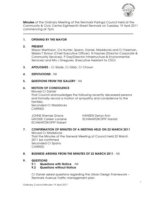 Council Minutes - April 2011 - Renmark Paringa Council