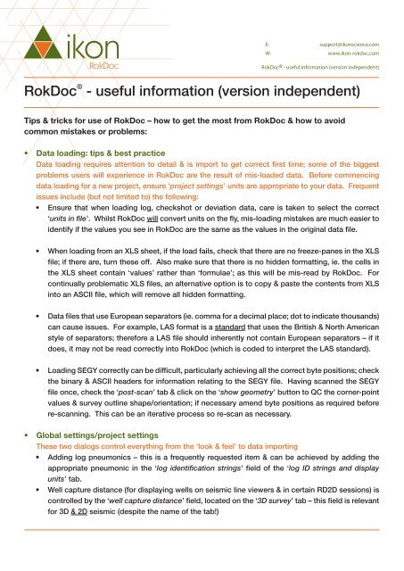 RokDocÂ® - useful information (version independent) - Ikon Science