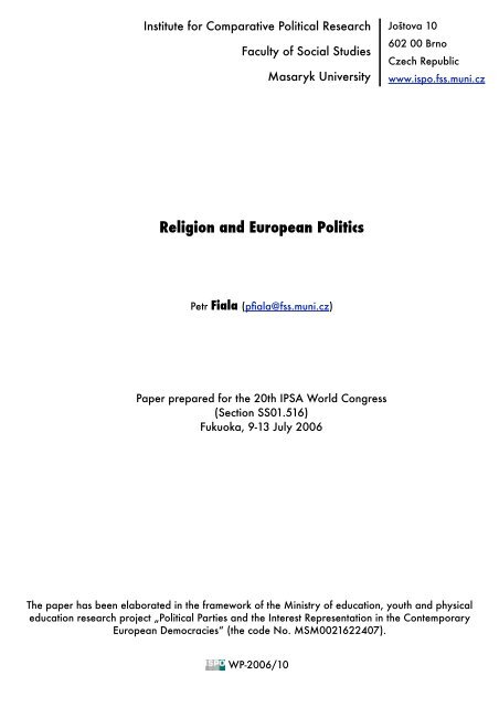 Religion and European Politics - Masaryk University