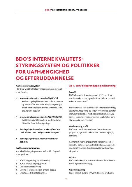 Gennemsigtighedsrapport 2011 - BDO