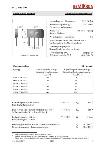 1 Bâ¦C 3700-2200 Silicon-Bridge Rectifiers Silizium ...