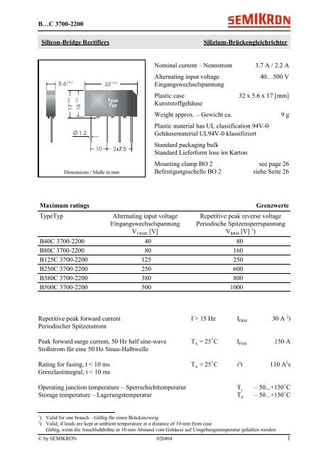 1 Bâ¦C 3700-2200 Silicon-Bridge Rectifiers Silizium ...