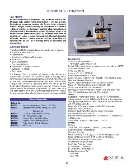 General Test Equipment - Koehler Instrument Co., Inc.