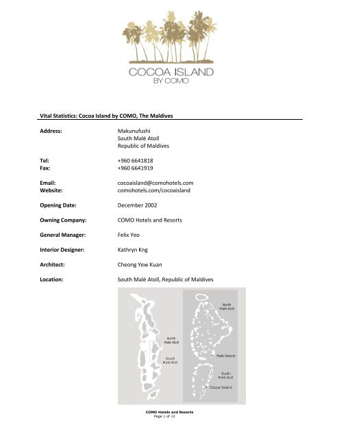 Vital Statistics: Cocoa Island by COMO, The Maldives Address ...