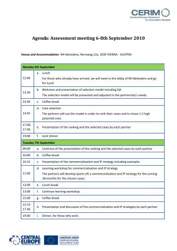 Agenda: Assessment meeting 6-8th September 2010 - CERIM