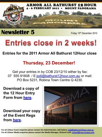 Newsletter 5 - Bathurst 12 Hour