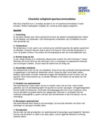 Checklist veiligheid sportaccommodaties - Sportservice Desk
