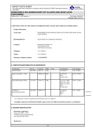 msds sigmashield 905 base - SIGMA PAINTS