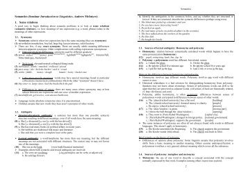 Semantics (Seminar Introduction to Linguistics, Andrew McIntyre) 1 ...