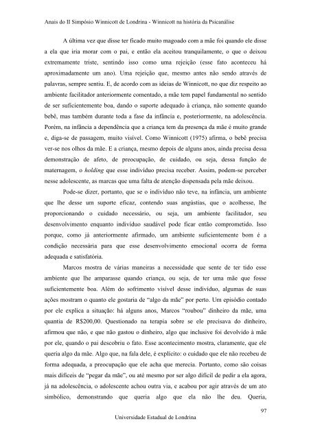 Anais do II SimpÃ³sio Winnicott de Londrina - BVS Psicologia ...