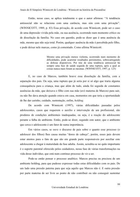 Anais do II SimpÃ³sio Winnicott de Londrina - BVS Psicologia ...