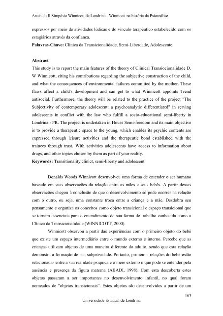 Anais do II SimpÃ³sio Winnicott de Londrina - BVS Psicologia ...