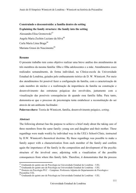 Anais do II SimpÃ³sio Winnicott de Londrina - BVS Psicologia ...