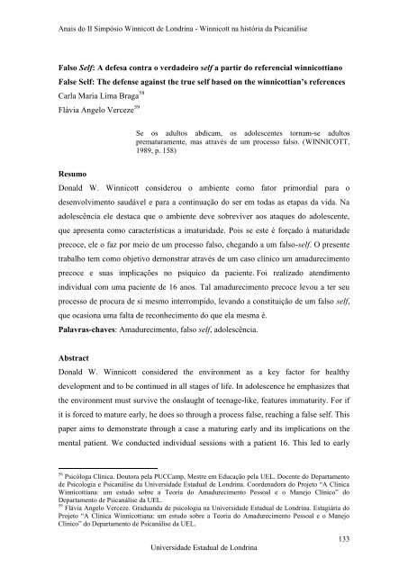 Anais do II SimpÃ³sio Winnicott de Londrina - BVS Psicologia ...