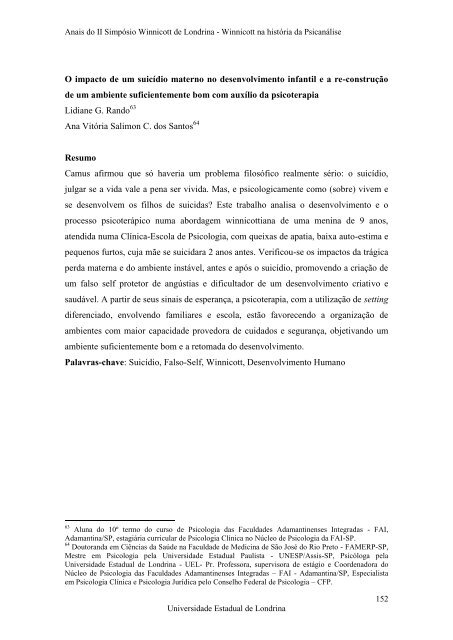 Anais do II SimpÃ³sio Winnicott de Londrina - BVS Psicologia ...