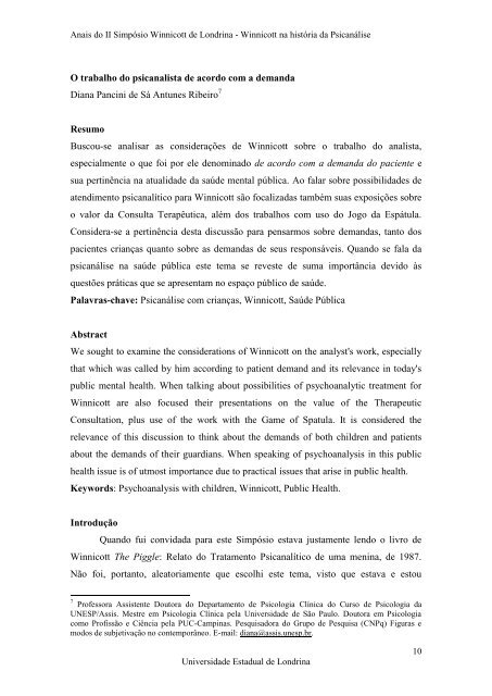 Anais do II SimpÃ³sio Winnicott de Londrina - BVS Psicologia ...