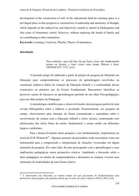 Anais do II SimpÃ³sio Winnicott de Londrina - BVS Psicologia ...