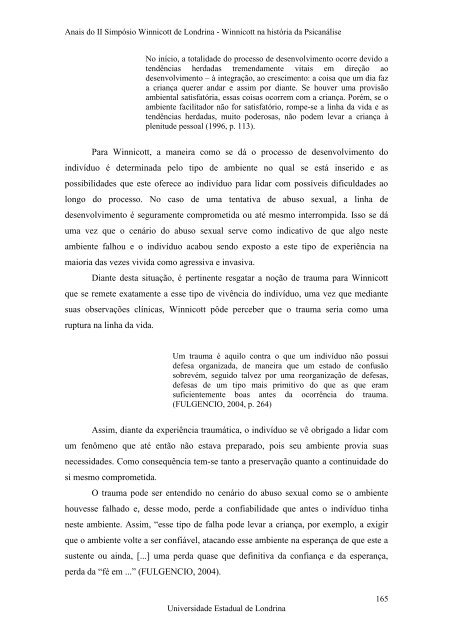 Anais do II SimpÃ³sio Winnicott de Londrina - BVS Psicologia ...