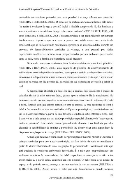 Anais do II SimpÃ³sio Winnicott de Londrina - BVS Psicologia ...