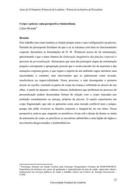 Anais do II SimpÃ³sio Winnicott de Londrina - BVS Psicologia ...