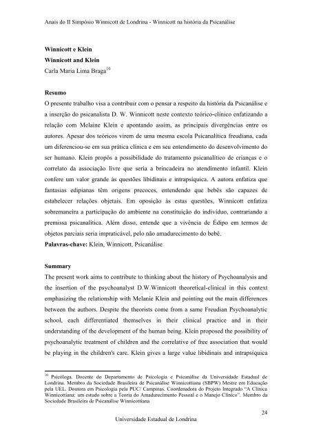 Anais do II SimpÃ³sio Winnicott de Londrina - BVS Psicologia ...