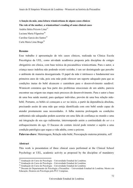 Anais do II SimpÃ³sio Winnicott de Londrina - BVS Psicologia ...