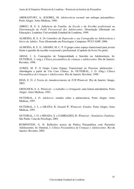 Anais do II SimpÃ³sio Winnicott de Londrina - BVS Psicologia ...