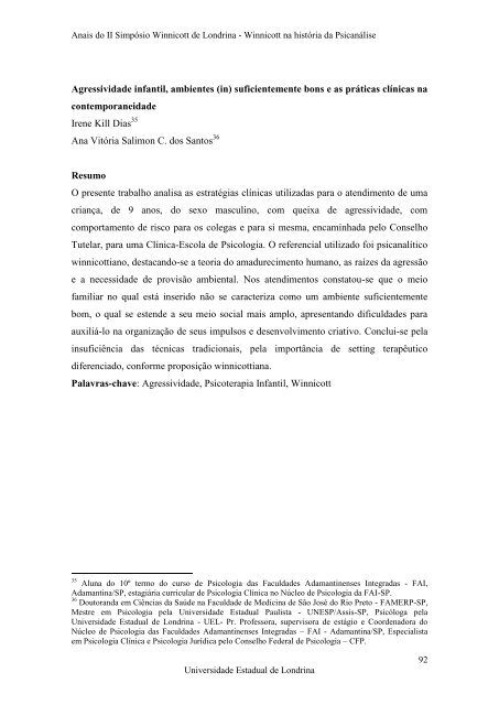 Anais do II SimpÃ³sio Winnicott de Londrina - BVS Psicologia ...