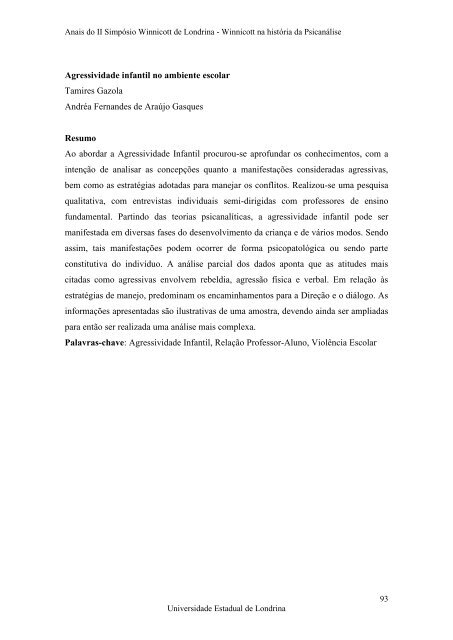 Anais do II SimpÃ³sio Winnicott de Londrina - BVS Psicologia ...