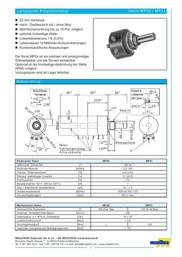 Leitplastik-Potentiometer Serie MP20 / MP21 - Universal Import