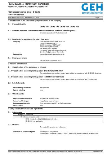 GEH-Wasserchemie GmbH & Co.KG Safety Data Sheet 1907/2006/EC