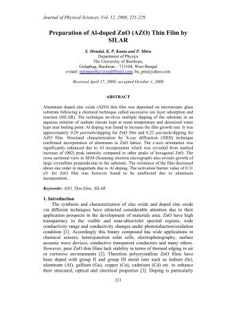 Preparation of Al-doped ZnO (AZO) Thin Film by SILAR - Vidyasagar ...