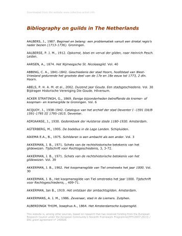 Bibliography on guilds in The Netherlands - Institutions for Collective ...