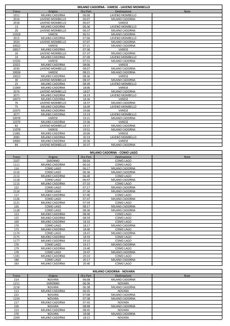 MILANO CADORNA - VARESE - LAVENO MOMBELLO ... - Trenord