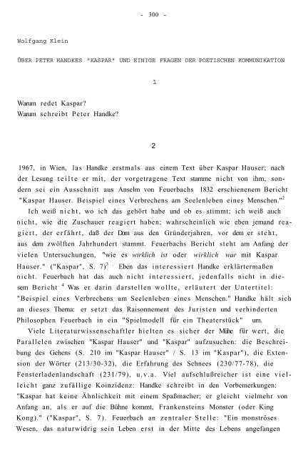 1 Warum redet Kaspar? Warum schreibt Peter Handke? 2 ... - PubMan