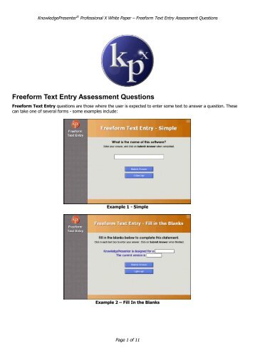 Freeform Text Entry Assessment Questions - KnowledgePresenter