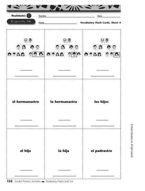 Write the Spanish vocabulary word below each picture. If there is a ...