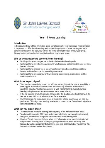 Year 11 Home Learning 2012-13 - Sir John Lawes School