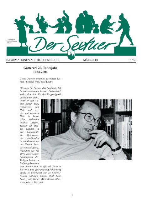 Gemeindeblatt der Sextner MÃƒÂ¤rz 2004 - Nr. 53 Teil 01 (ca. 500 kb)